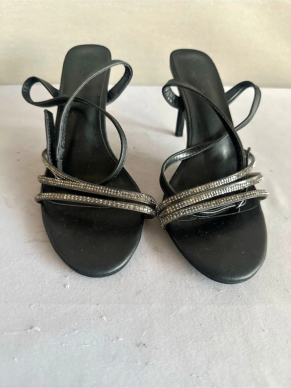 Charlotte Russe Black Rhinestone Strappy Heels
